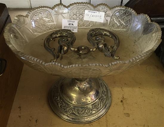 Austro Hungarian silver and glass two handled centrepiece.